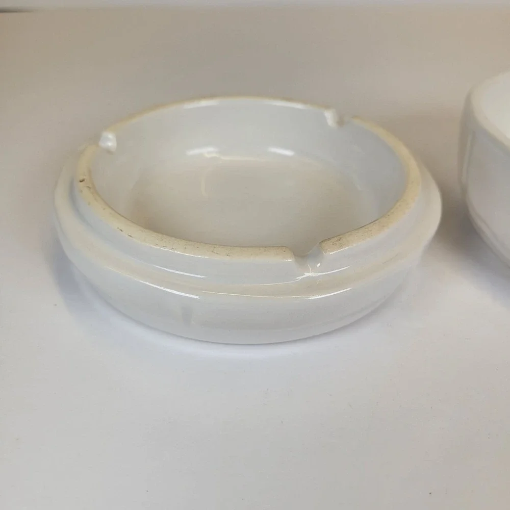 Vtg Federalist White Ceramic Lidded Trinket Dish Ashtray Blue Floral Round 5